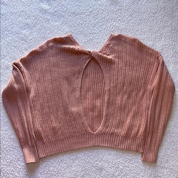 Hollister Pink V-Neck Cropped Sweater Ribbed Knit - Picture 5 of 7
